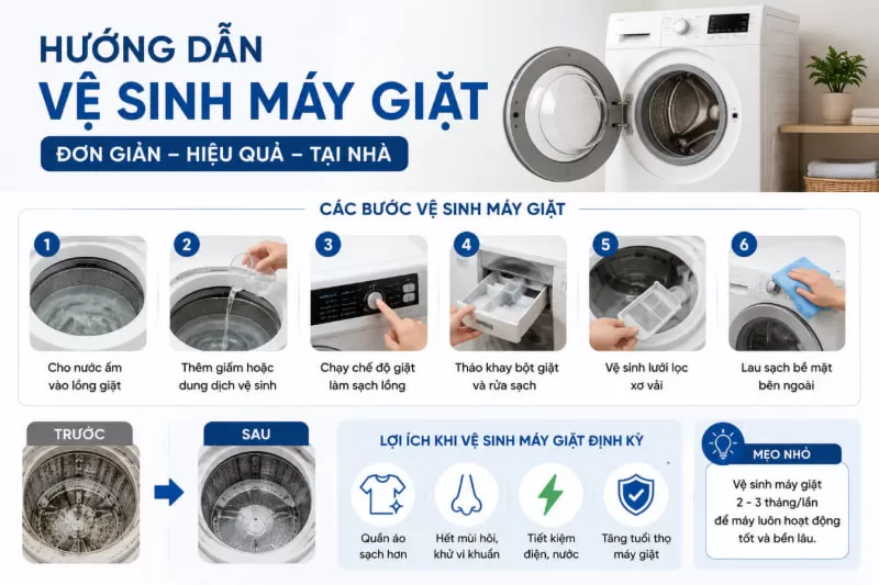 Hướng dẫn vệ sinh mát giặt đúng cách tại nhà