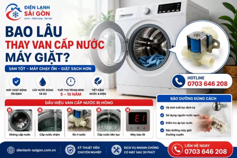 bao lâu nên thay van cấp nước máy giặt?