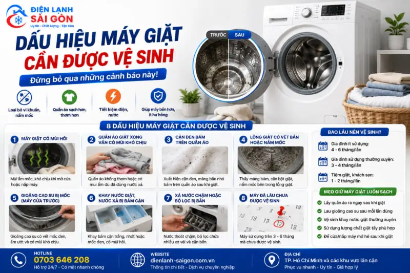 dấu hiệu nhận biết máy giặt cần được vệ sinh